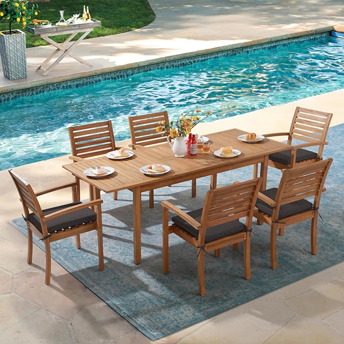 OC Orange-Casual Stackable Patio Dining Chairs Set of 4, Outdoor Acacia Wooden - Image 4