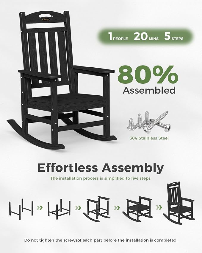 Oversized Outdoor Rocking Chairs Set of 2, High Back Porch Rocking Chair - Image 9