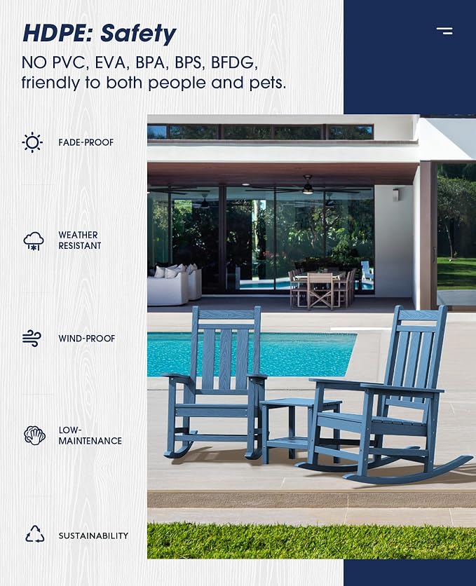 KINGYES Oversized Outdoor Rocking Chair Set of 6, All-Weather Patio Rocking - Image 7
