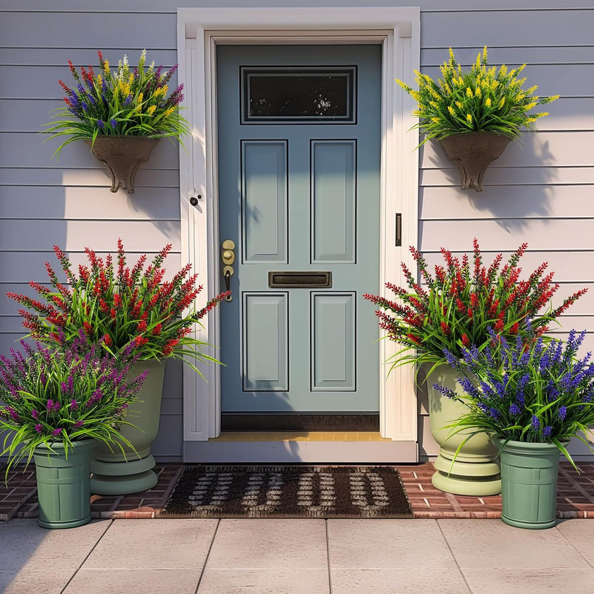 Artificial Flowers for Outdoor Plants 24Bundles Fake Lavender UV Resistant | Realistic Plastic Faux Monkey Grass for Greenery Outdoor Artificial Plants Garden Patio Front Porch for Decor (Red)