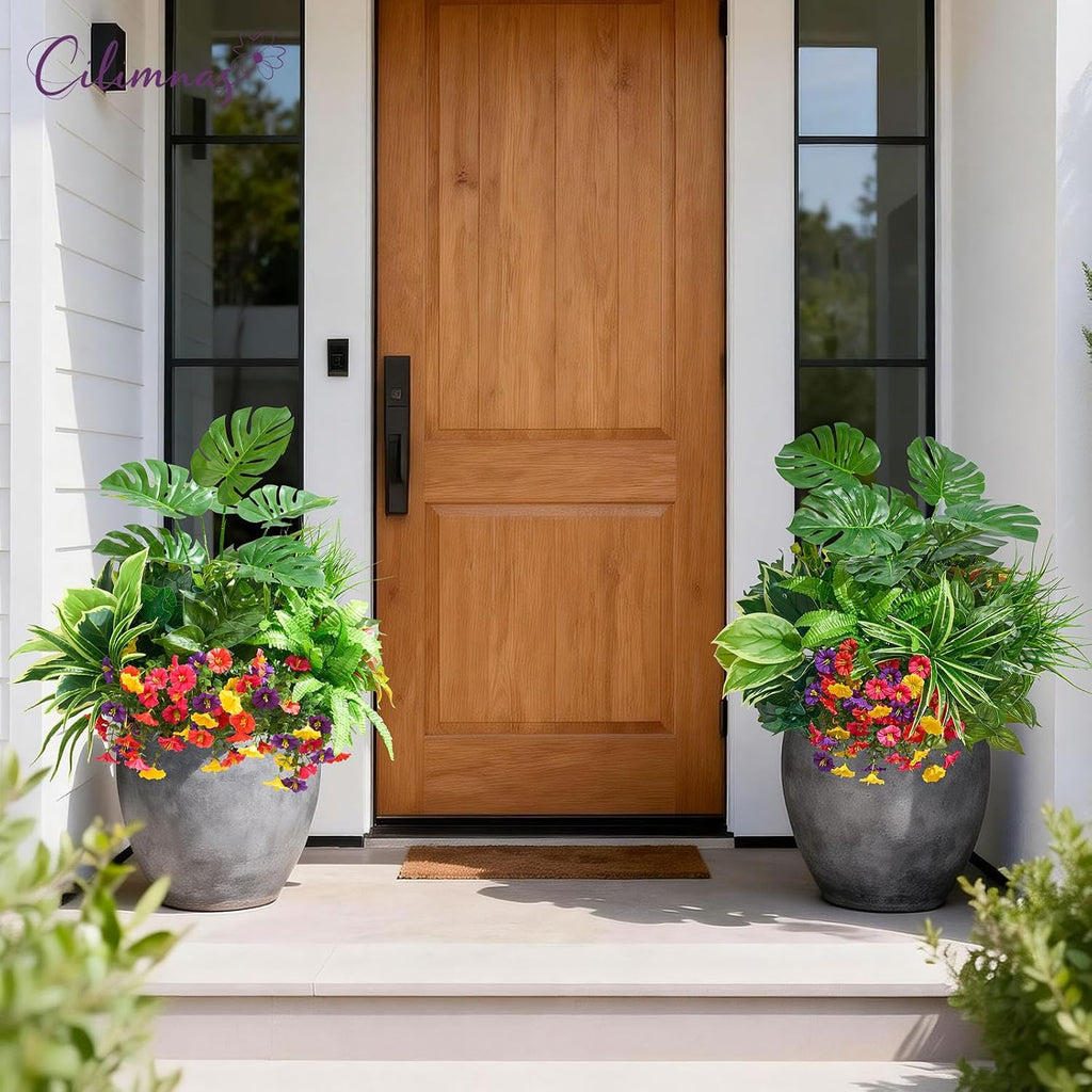Artificial Plants Outdoor 18PCS UV Resistant Greenery&Flowers | Highly Realistic Faux Plant Outside with Stems for Front Proch Garden Patio Planters Window Boxes Home Decor