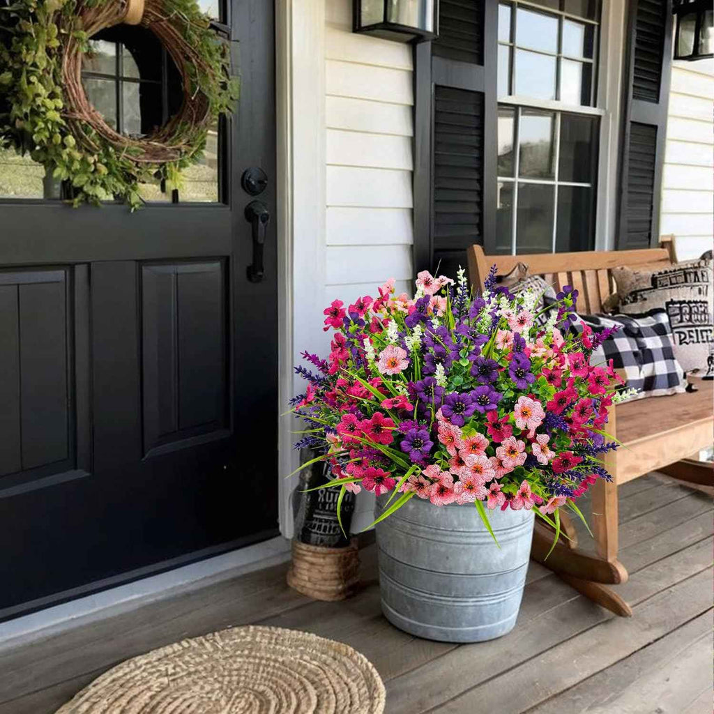 12 Bundles Artificial Flowers Outdoor Silk Fake Plants UV Resistant Faux Plastic Greenery Shrubs for Home Outside Garden Front Porch Vase Pot Planters Decor (Mix Color)