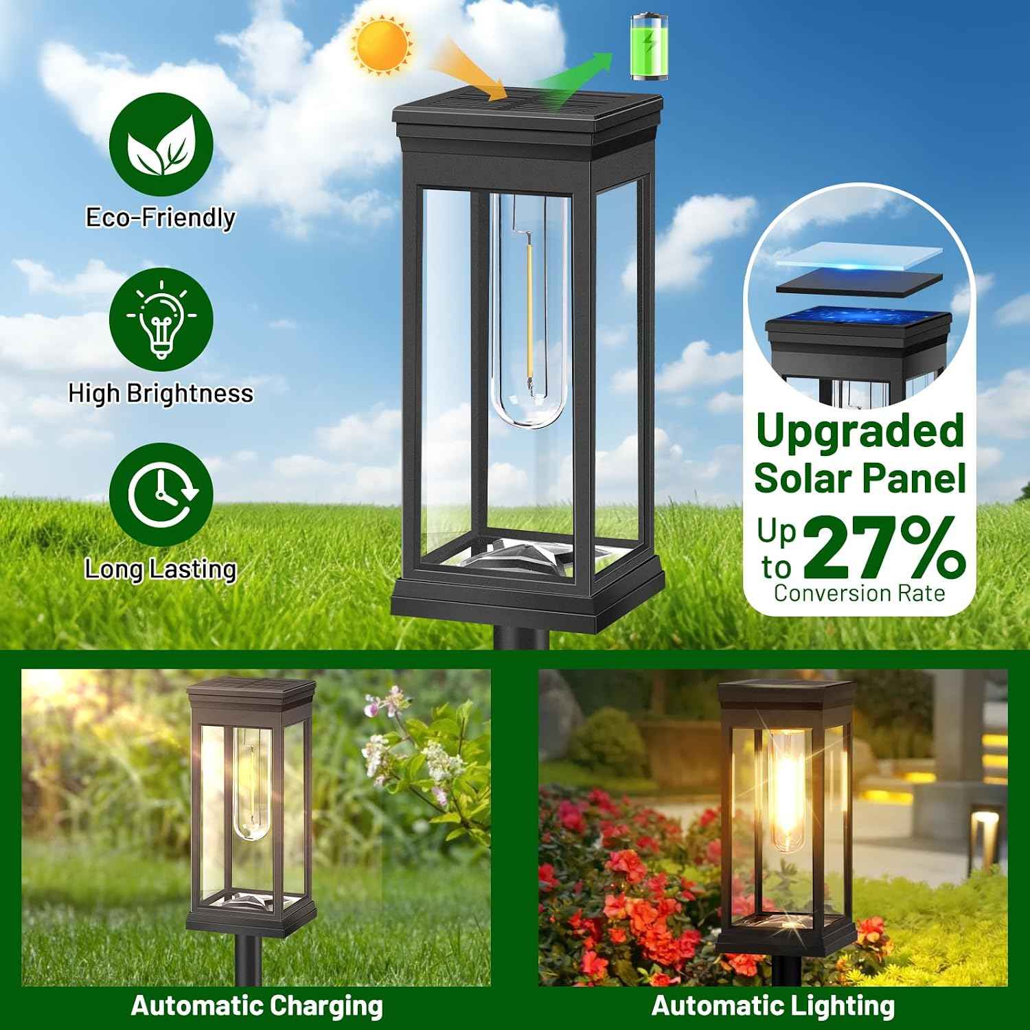 BesLowe 8-Pack Solar Pathway Lights Outdoor, Landscape Lights Warm White | Upgraded Large Size & Bright LED, Auto ON/OFF, IP65 Waterproof, Easy Installation, Solar Powered Lights for Garden Walkway