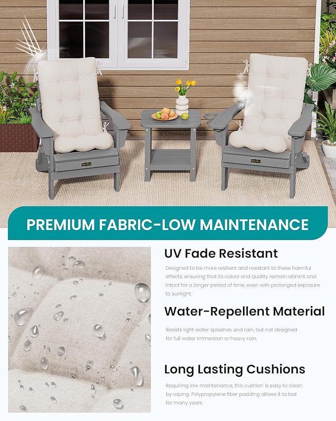 SERWALL HDPE Outdoor Rocking Chair Cushion Set of 4, Memory Foam Cushion Beige - Image 8