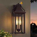 18IN Dusk to Dawn Outdoor Wall Sconce, 2-E12 Base Porch Light | Brown Waterproof Exterior Lantern, Modern Patio Light Fixture Mounted with Glass, Outside Light for House, ETL Listed