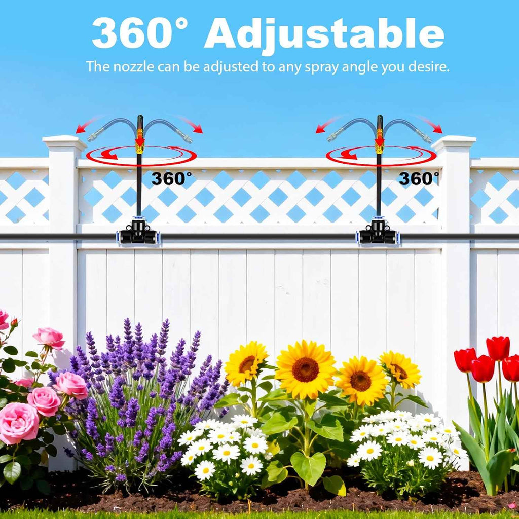 Thiswing 50FT 360° Adjustable Irrigation System for Garden | 1/4" Tubing, Automatic Watering Misting System with 15 Nozzles, Sprinkler for Garden, Yard, Lawn and Outdoor Plants