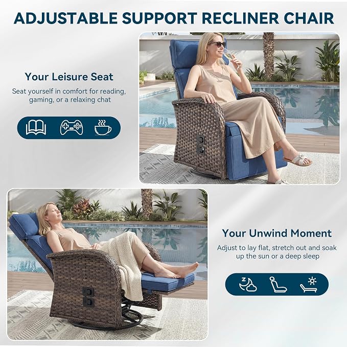 Zero Gravity Patio Swivel Rocking Recliner Chairs Set of 2 - Image 5