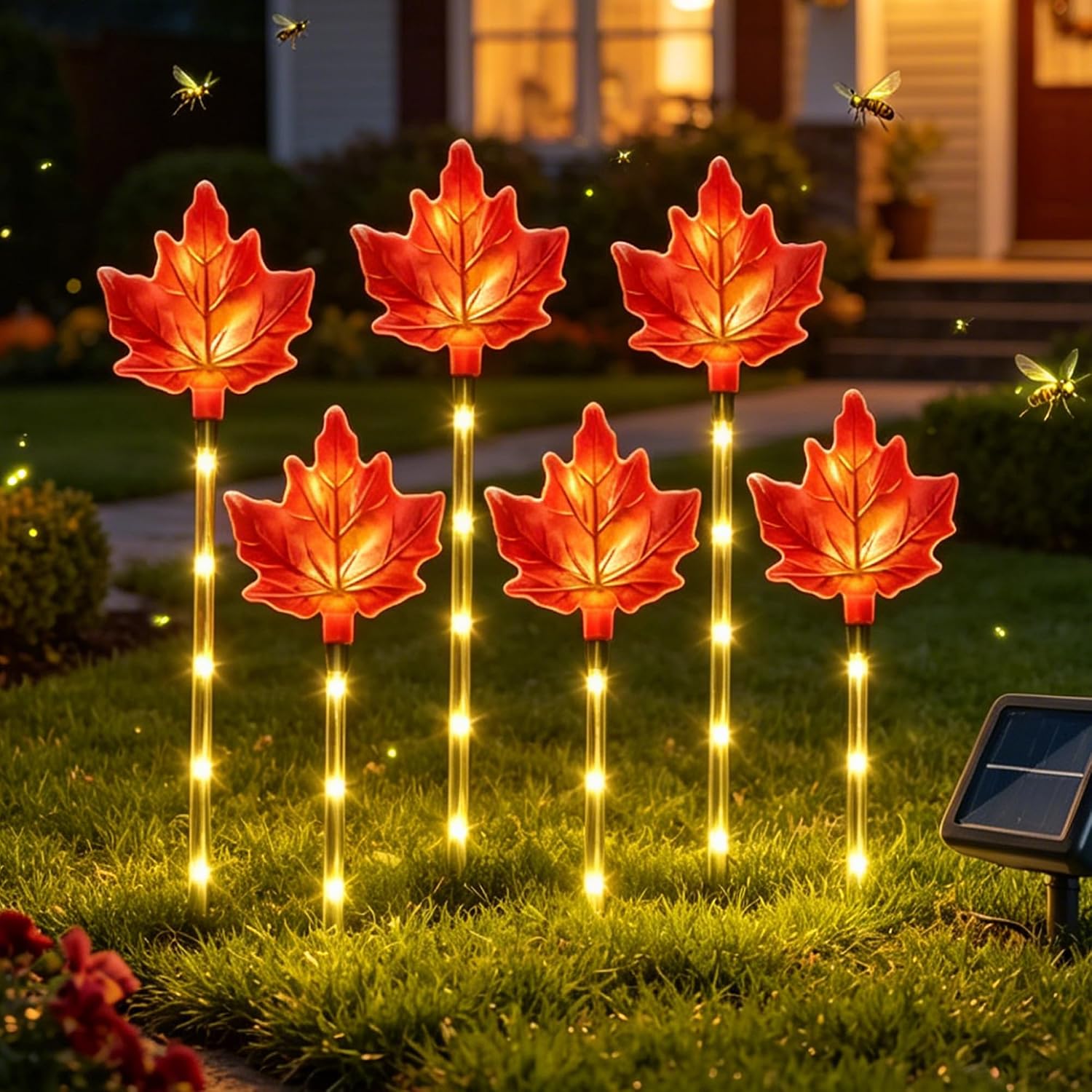Solar Fall Pathway Lights - 6 Pack Outdoor Path Maple Leaf Light, 8 Lighting Modes, Waterproof Garden Stake Lights for Autumn, Thanksgiving, Halloween, Landscae Decor