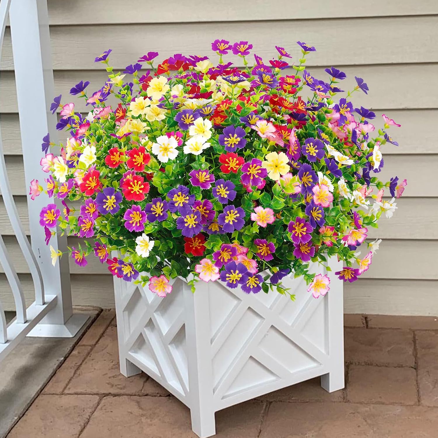 Ouddy Decor 24 Bundles Artificial Silk Flowers for Outdoors, Mixed Color | Realistic fake plants, faux greenery, UV resistant, indoor outside garden porch window box planter office table home decor