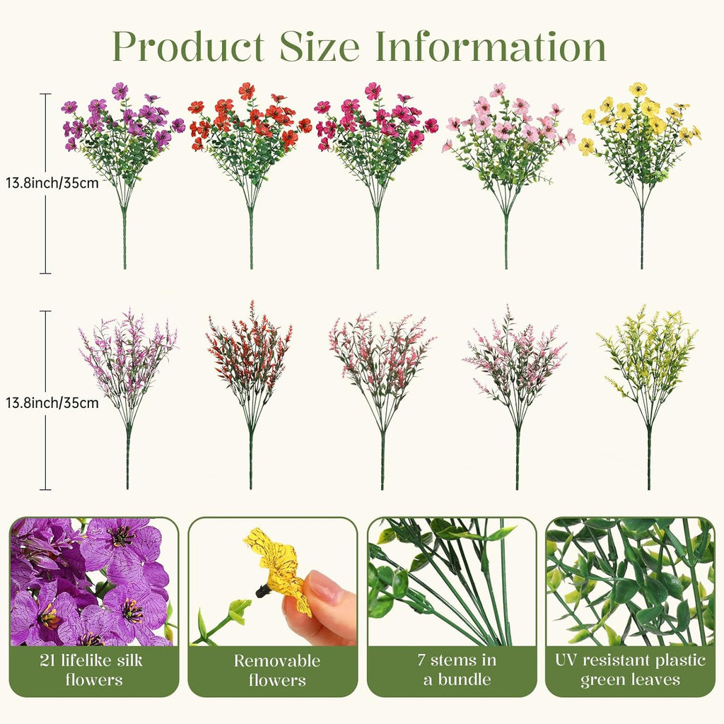 SHareconn 24 Bundles Artificial Flowers for Outdoors UV Resistant Decor | Realistic Silk Violet Lavender, UV Resistant Fake Flowers, Ideal Spring Decor for Patio Porch, Yard Planter & Home, 5 Colors