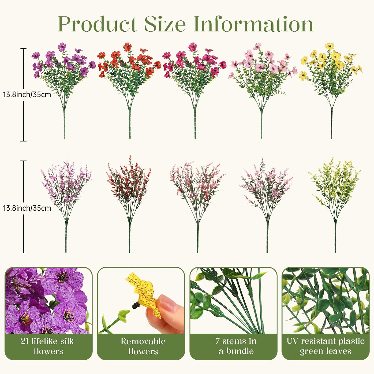 SHareconn 24 Bundles Artificial Flowers for Outdoors UV Resistant Decor | Realistic Silk Violet Lavender, UV Resistant Fake Flowers, Ideal Spring Decor for Patio Porch, Yard Planter & Home, 5 Colors