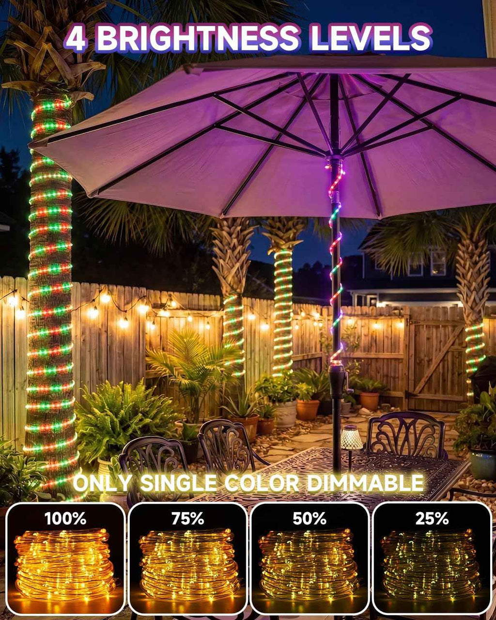50FT Rope Lights for Outside,24 Colors Changing RGB LED Outdoor Rope Lights Waterproof with Plug & Remote,Red White and Blue Rope Lights for Camping Pool Bedroom Indoor Decor