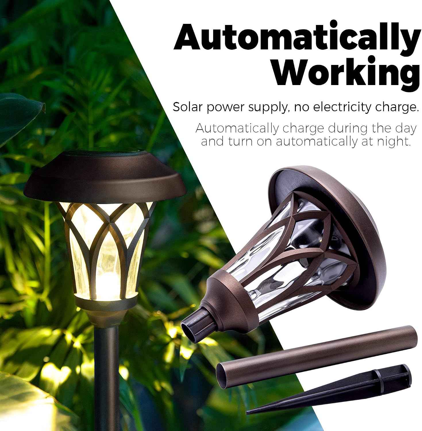 GIGALUMI Solar Pathway Lights Outdoor, Metal Glass & ABS Landscape Lights | 6 Pack Warm White Solar Powered Garden Lights Waterproof IP65, Outdoor Decor for Yard Patio Walkway Driveway (Brown)