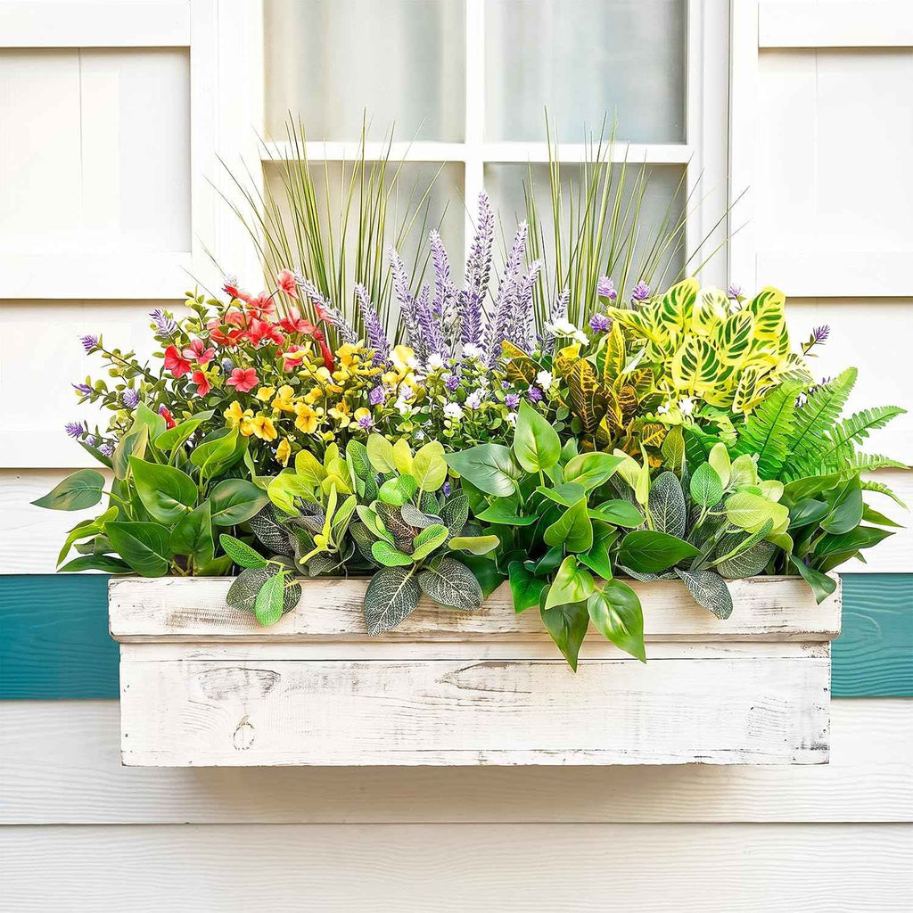 33 Pcs Artificial Plants for Outdoors UV Resistant Fake Plant | Greenery Stems Plastic Leaves Faux Flowers Bushes for Summer Outside Planters, Garden, Porch, Yard, Home Decor