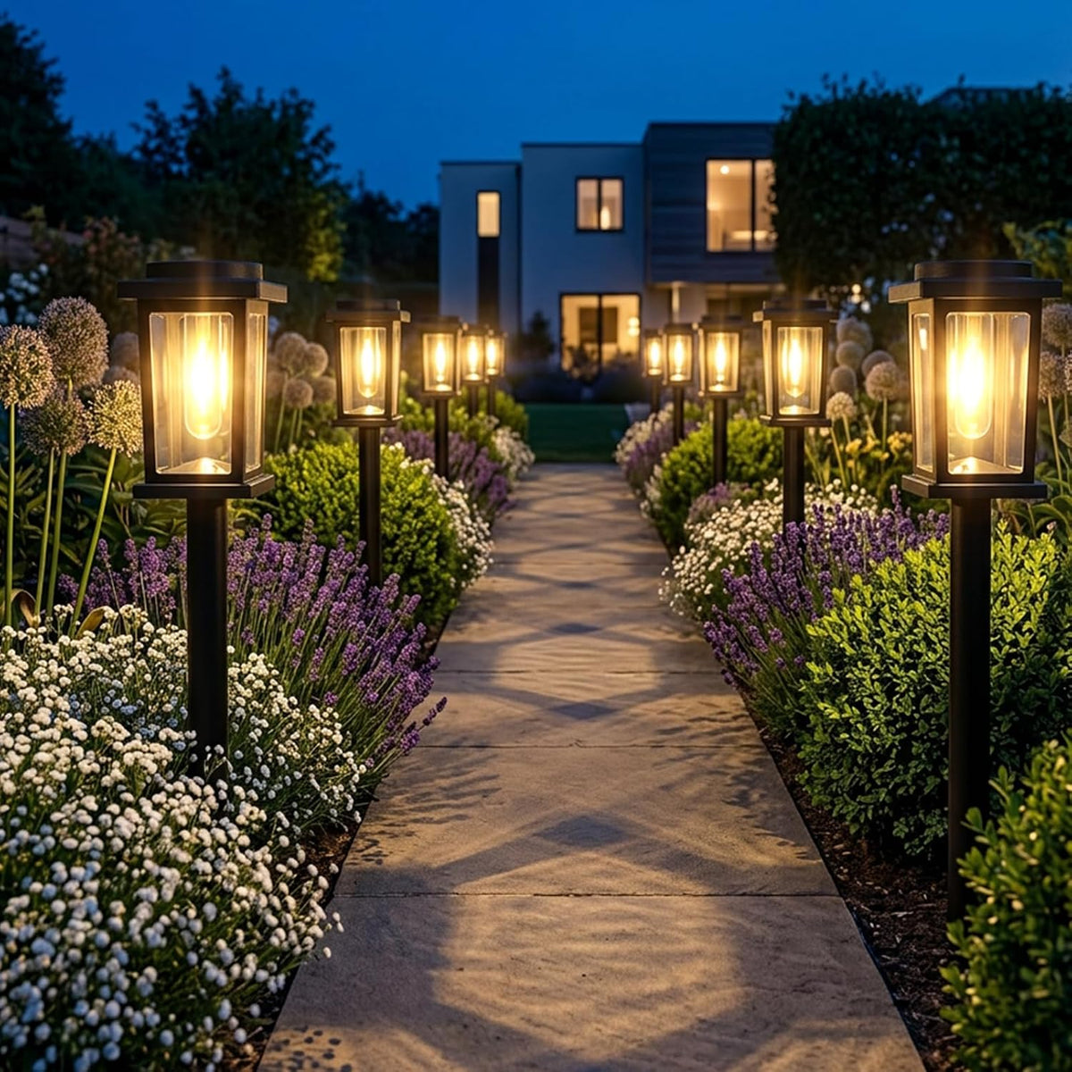 Melunar Solar Pathway Lights Outdoor, 8 Pack Solar Powered Garden Lights Waterproof, Auto On/Off Outdoor Landscape Lights for Patio, Walkway, Driveway, Lawn, Pool Decor. (Warm White)
