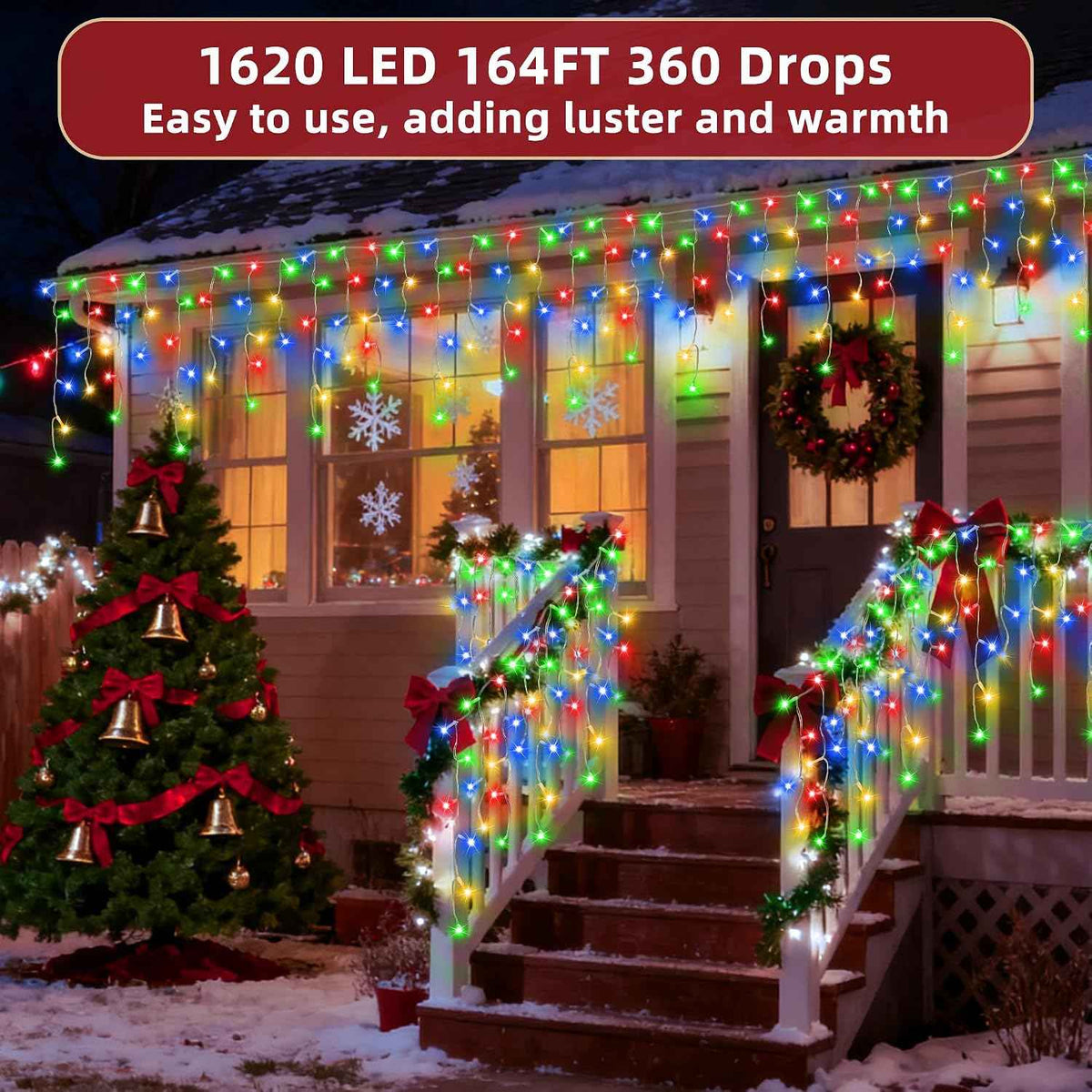 1620 LED Christmas Lights Outdoor 164 FT with 360Drops, Christmas Decorations Hanging Lights 12 Modes, Dimmable Outsite Fairy String Lights for Wedding Party Holiday Winter Wonderland Decor Multicolor
