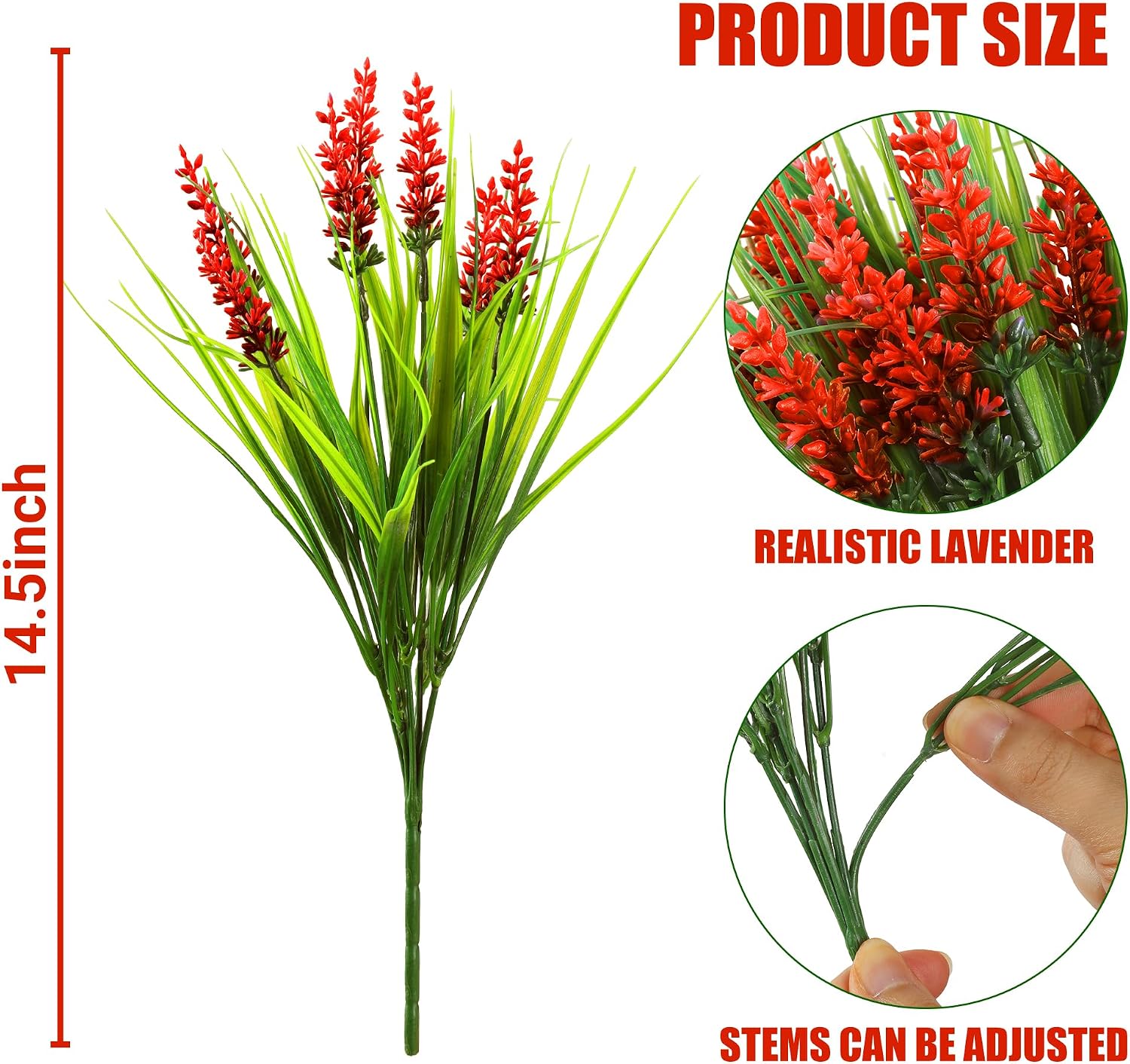 Sggvecsy 12 Bundles Artificial Plants Outdoor Faux Lavender Flowers Fake Monkey Grass UV Resistant Plastic Greenery Plants for Garden Home Porch Window Patio Hanging Planter Indoor Decor (Red)