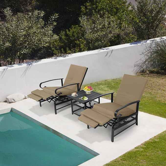 Oakcloud Adjustable Outdoor Lounge Chair Metal Patio Relaxing Recliner Chair Set
