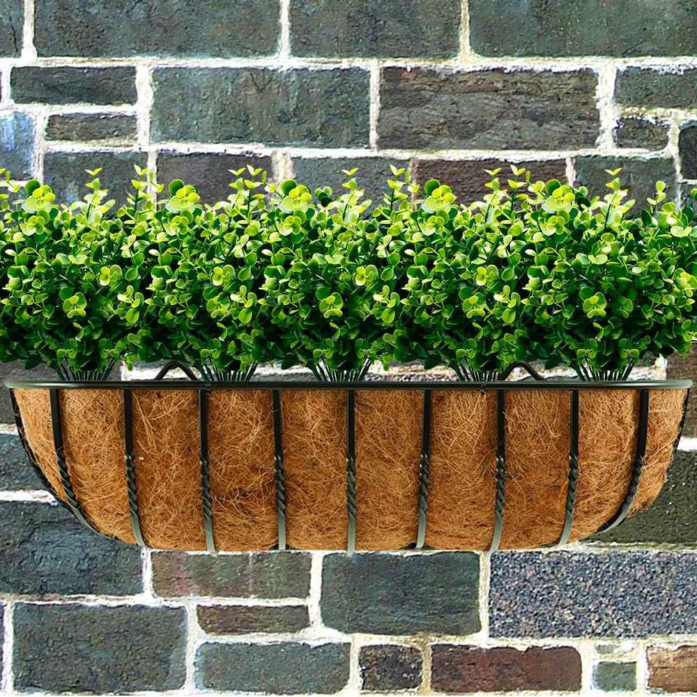 Artificial Plants Flowers Faux Boxwood Shrubs 6 Pack, Lifelike Fake Greenery Foliage with 42 Stems for Garden, Patio Yard, Wedding, Office and Farmhouse Indoor Outdoor Decor