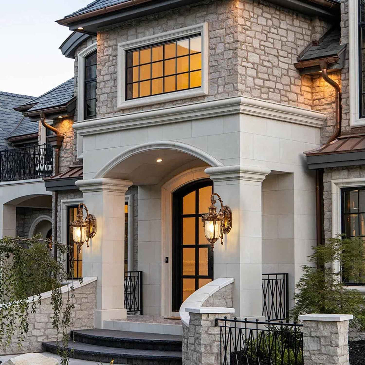 Vintage Gold Outdoor Wall Light Fixtures 17" Outside Wall Lantern Waterproof Exterior Porch Lights with Hammered Glass Shade Wall Sconce Light for House Front Door Garage Doorway Yard
