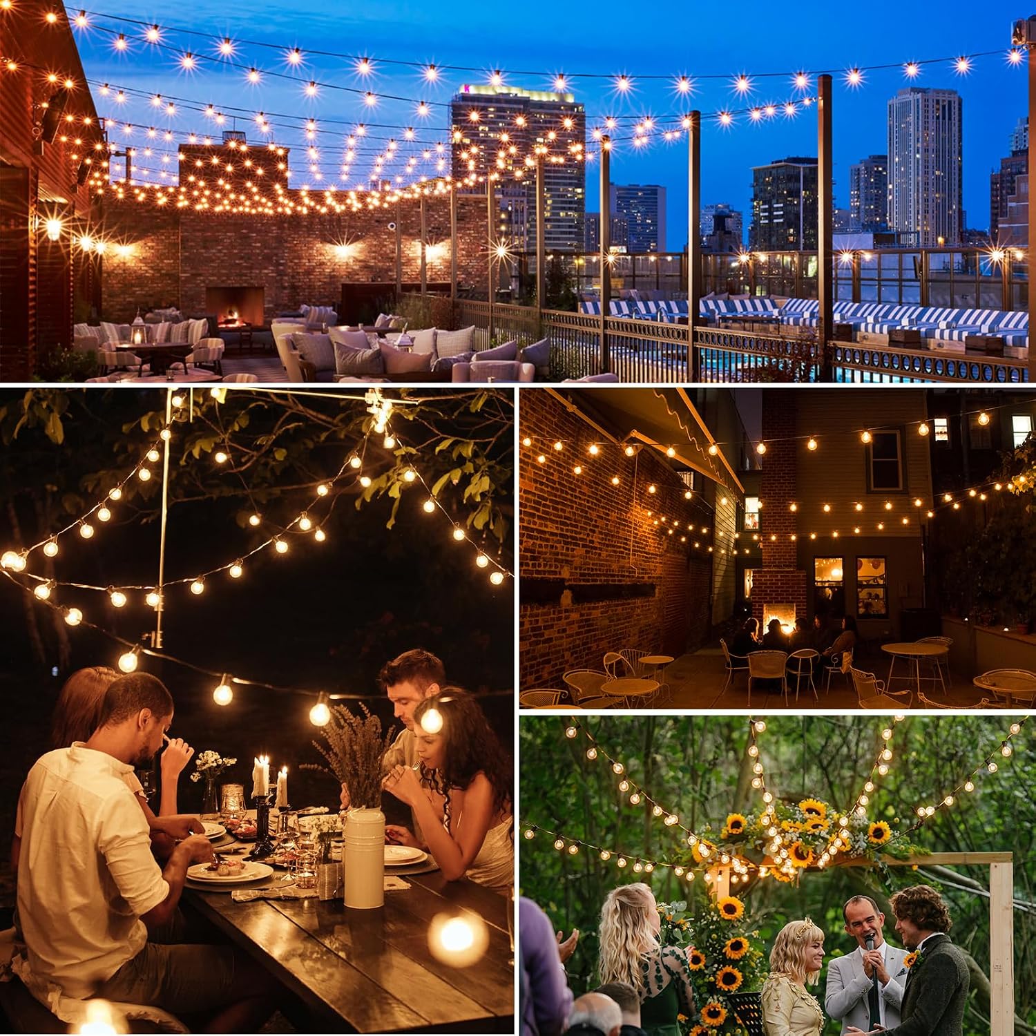 Mlambert 100Ft LED Outdoor String Lights, Dimmable Patio Lights, Waterproof Shatterproof 53 G40 Globe Bulb String for Backyard Bistro-Black 1 Pack