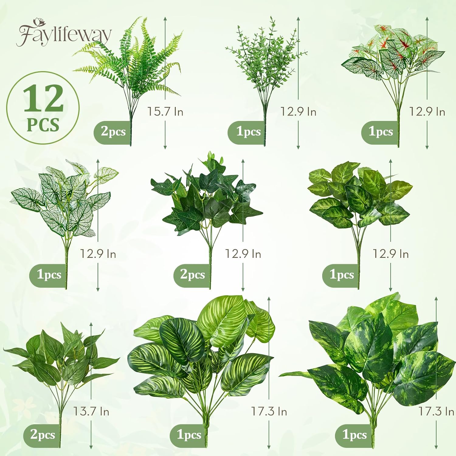 12 Bundles Artificial Plants Outdoor, UV Resistant Greenery | Large faux greenery stems for outside planters, porch, window box and patio garden decor. Maintenance free, pot not included