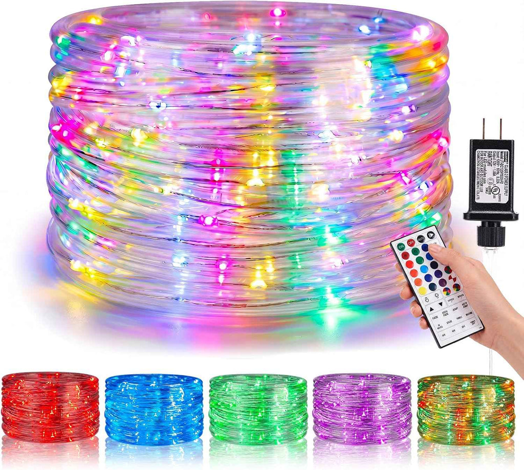 50FT Rope Lights for Outside,24 Colors Changing RGB LED Outdoor Rope Lights Waterproof with Plug & Remote,Red White and Blue Rope Lights for Camping Pool Bedroom Indoor Decor