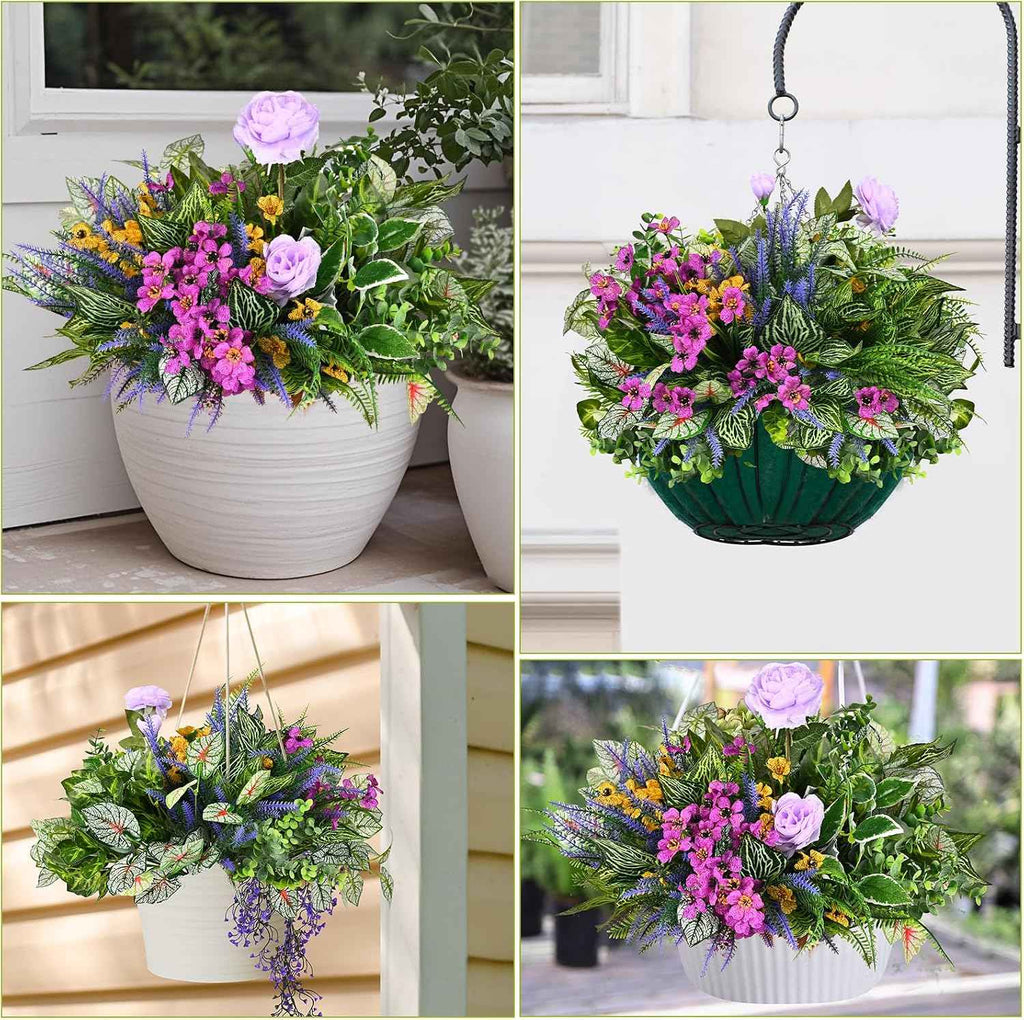 22Pcs Fake Greenery Stems Plants Outdoor UV Resistant Artificial Lavender Flowers fake bushes greenery shrubs for Indoor Outside Hanging Plants Garden Front Porch Patio Wedding Farmhouse Décor