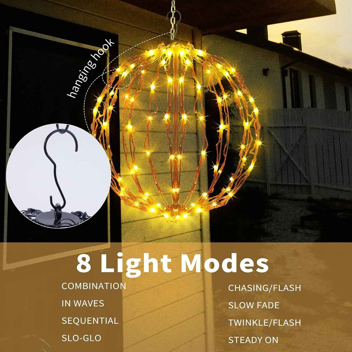 16 Inch Christmas LED Light Globes, 3 Pack Warm White Hanging Decor | 8 Lighting Modes, 3 Timer Modes, Folding Design, Waterproof, Indoor Outdoor Holiday Decor