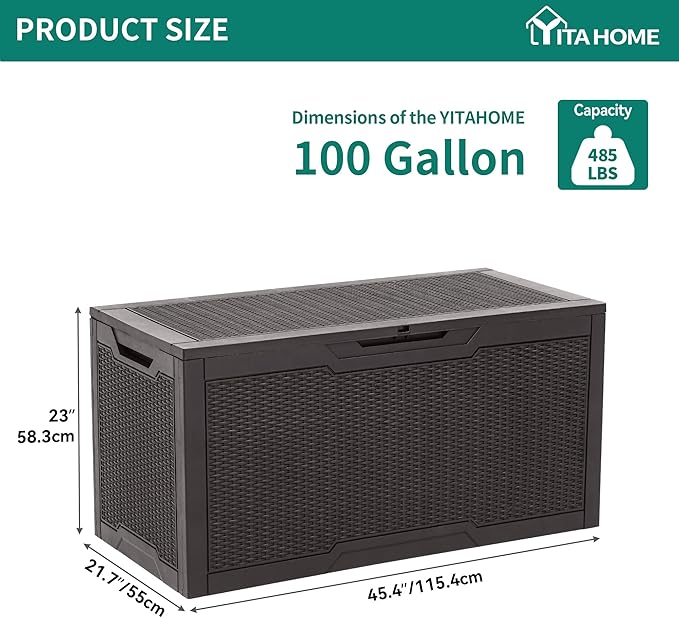 YITAHOME 100 Gallon Resin Deck Box, Weather Resistant Outdoor Storage Box - Image 6