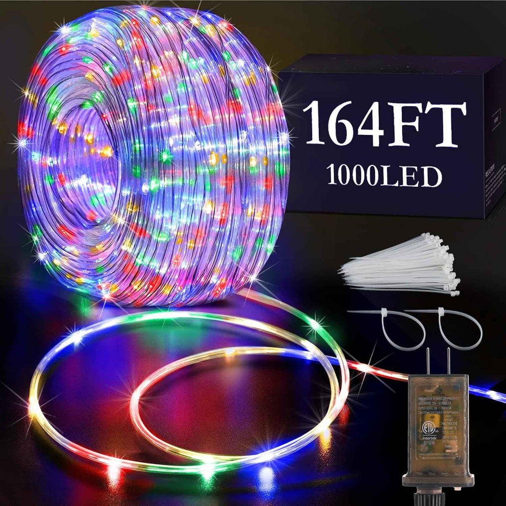 KNONEW 164FT 1000LED Rope Lights for Outside,Outdoor String Lights Waterproof 8 Modes Clear Tube Light for Indoor,Bedroom,Wedding,Garden,Patio,Christmas,Tree,Rv,Holiday Decoration(Multicolor) | 8 Modes,Timer,Memory Function Rope Lighting String Lights ...