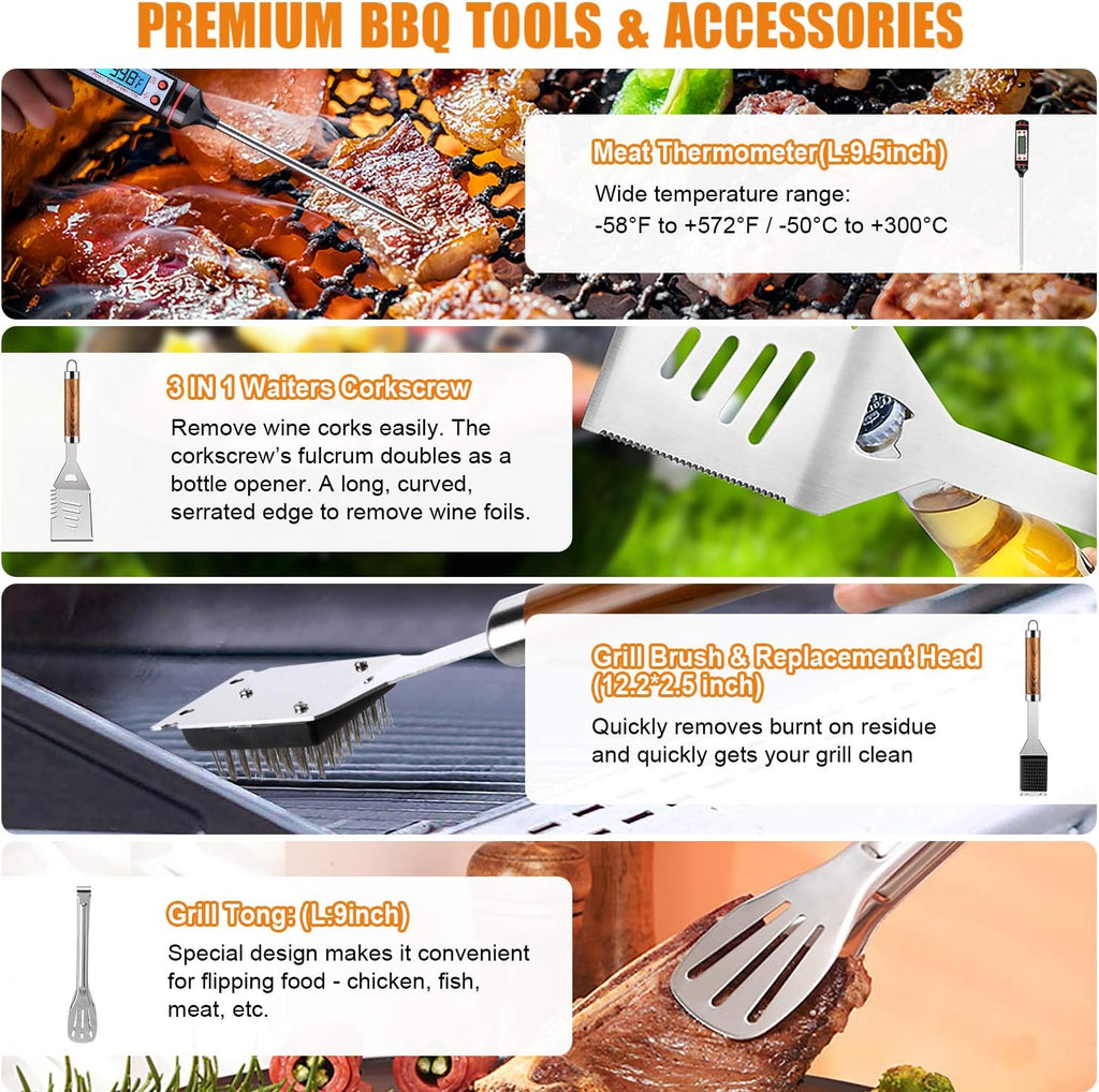 Cifaisi 38Pcs BBQ Tools Grilling Accessories Set with Aluminum Case | 16 Inch Stainless Steel Grill Tools, Thermometer, Grill Mats for Camping, Backyard Barbecue, Grilling Gifts for Men Women