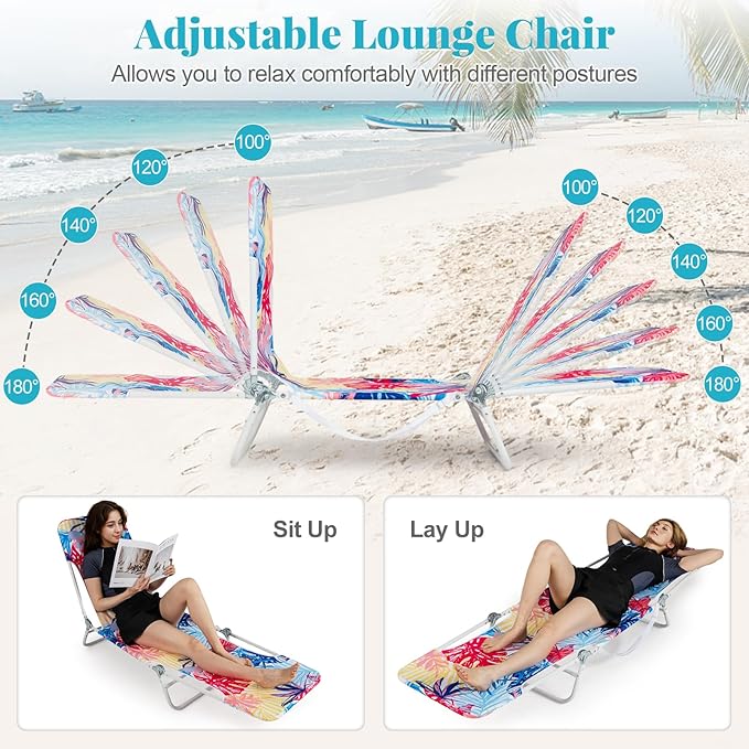 GYMAX Tanning Chair, 330lbs Capacity & Shoulder Strap, Portable Layout - Image 4