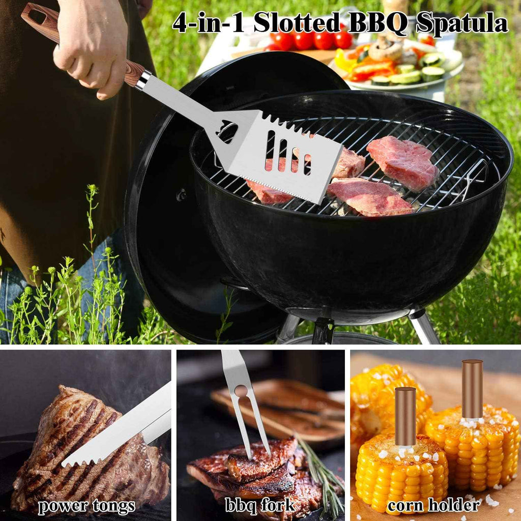 ROMANTICIST 23pcs Heavy Duty Grilling Gifts for Men Dad Fathers Day, Extra Thick BBQ Accessories Tools Set, Stainless Steel Grill Utensils Kit with Meat Claws,Canvas Bag for Outdoor Camping Brown
