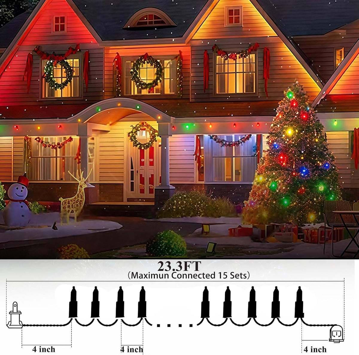 Green and Red Christmas Lights,23.3FT-70 Lights LED String Lights Commercial Grade Waterproof for Holiday Decoration, Christmas Decorations