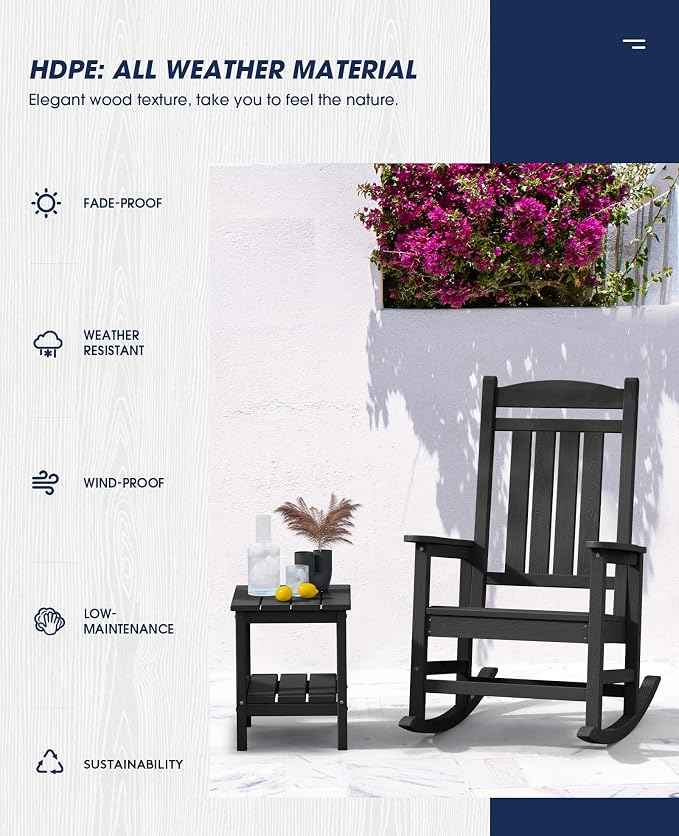 KINGYES Outdoor Rocking Chairs, HDPE All-Weather Patio Rocking Chairs High Back