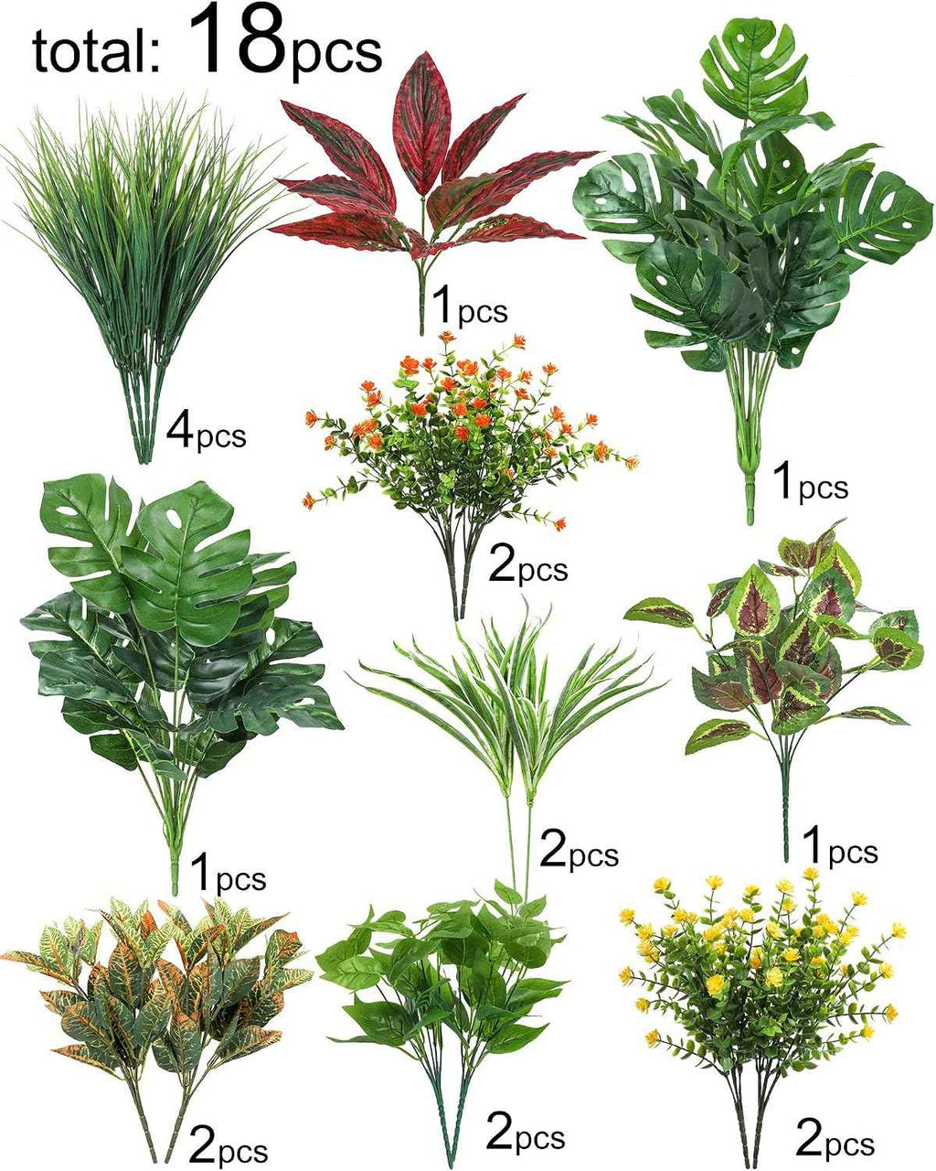Ouddy Decor 18 Pcs Artificial Plants for Outdoors Fake Greenery Stems | Faux boxwood shrubs flowers, UV resistant, indoor outdoor porch patio garden table vase window box spring summer home decor