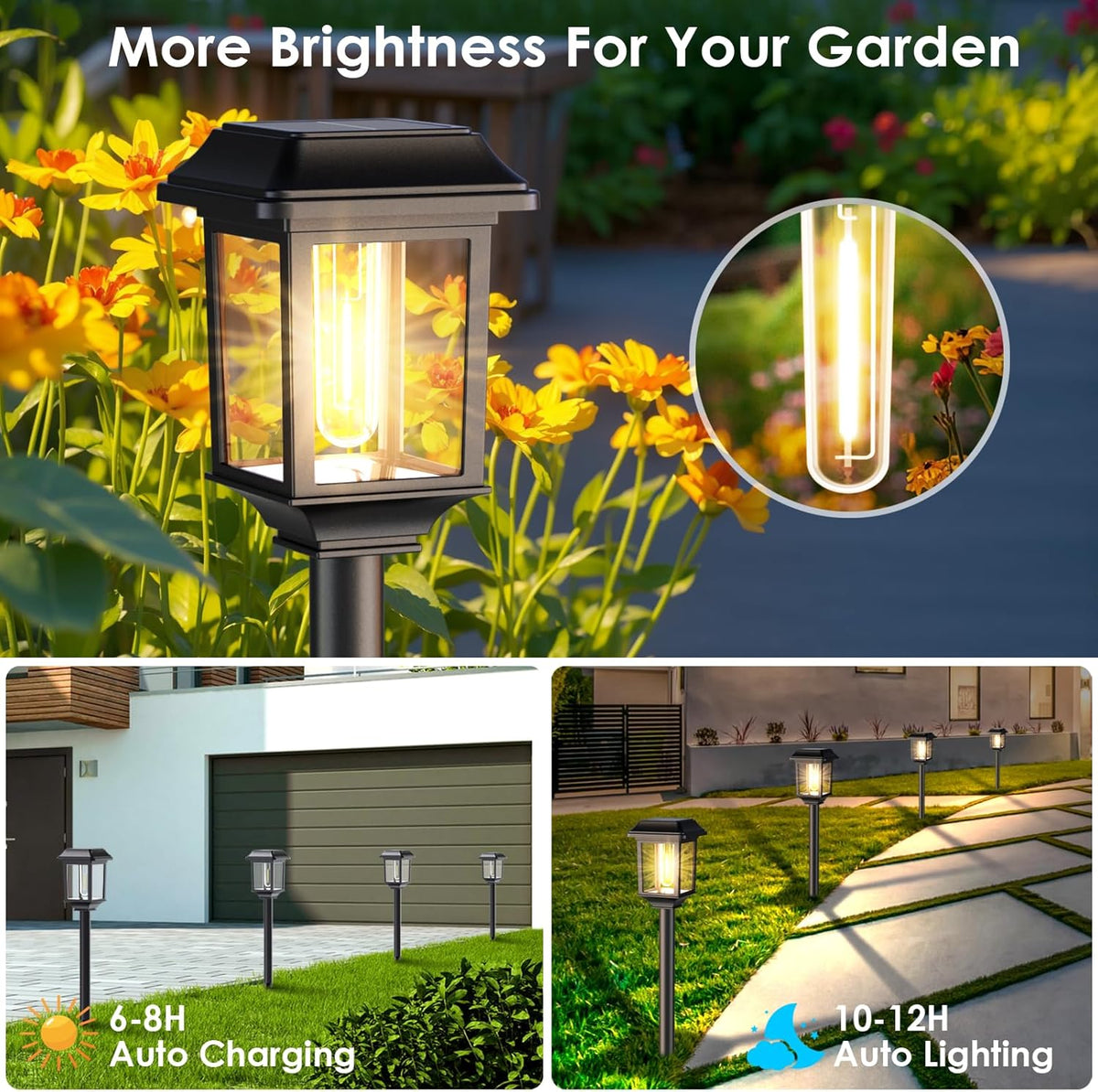 Mancra Solar Outdoor Lights Waterproof, 8 Pack Metal Glass Solar Pathway Lights Outdoor Lighting Garden Decor for Landscape Path Yard Patio Driveway (Warm White)
