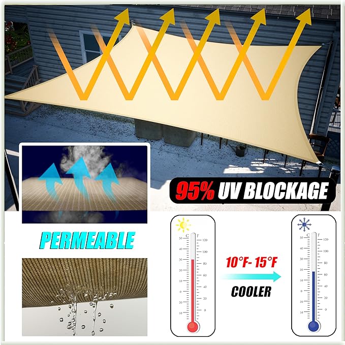 Amgo Custom Size 18' x 19' x 26.2' Beige Right Triangle Sun Shade Sail UPF50+ - Image 5