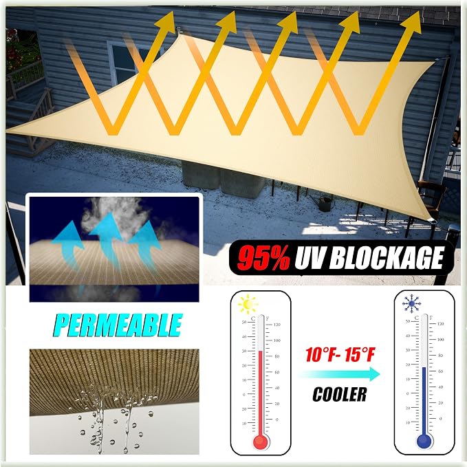 Amgo Custom Size 7' x 10' x 12.2' Gray Right Triangle Sun Shade Sail UPF50+ - Image 5
