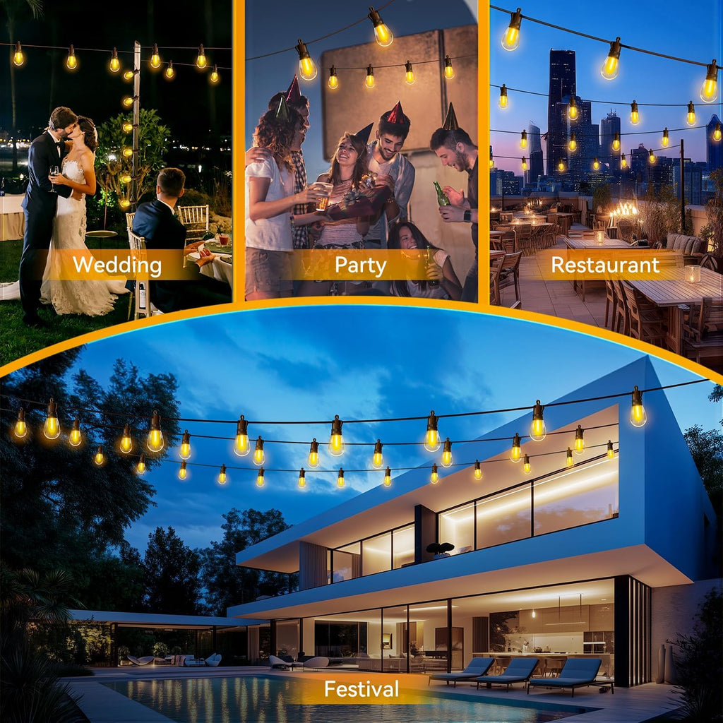 Outdoor String Lights Patio LED - Light Outside Waterproof S14 Porch Lighting Edison Plastic Bulb Pergola Hanging Balcony Connectable Backyard Yard Gazebo Party Garden Bistro 20M 65FT