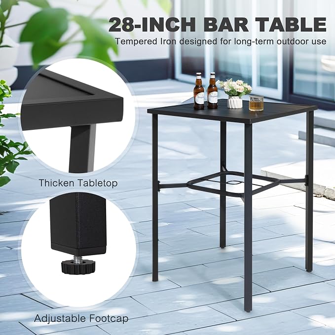 NUU GARDEN 5 Piece Outdoor Patio Bar Set, Textilene High Bar Stools, Square Bar - Image 6