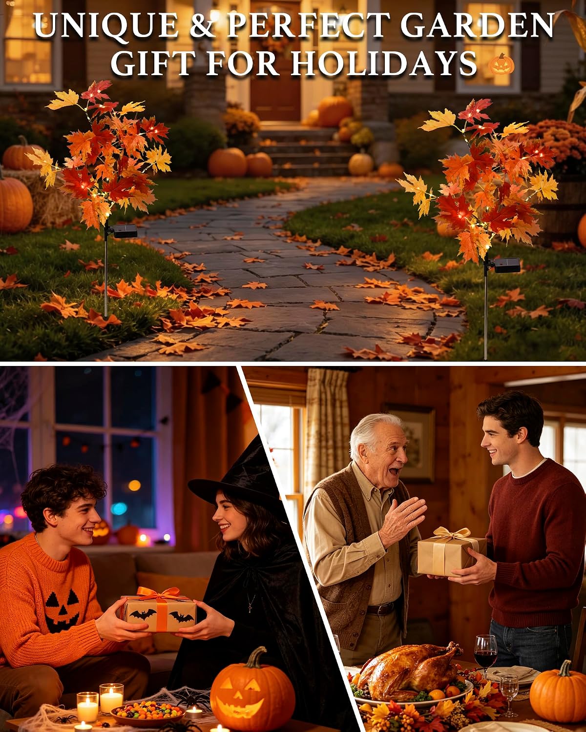 4 Pack Fall Solar Lights,Maple Leaf Solar Stake Lights Outdoor Decorations | 276 LED Fall Solar Lights Outdoor Decorative IP65 Waterproof for Yard,Patios,Pathway,Garden,Harvest,Halloween,Thanksgiving