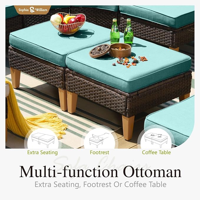 Sophia & William Patio Furniture Sets, 7 Piece Sectional Outdoor Rattan Wicker - Image 6