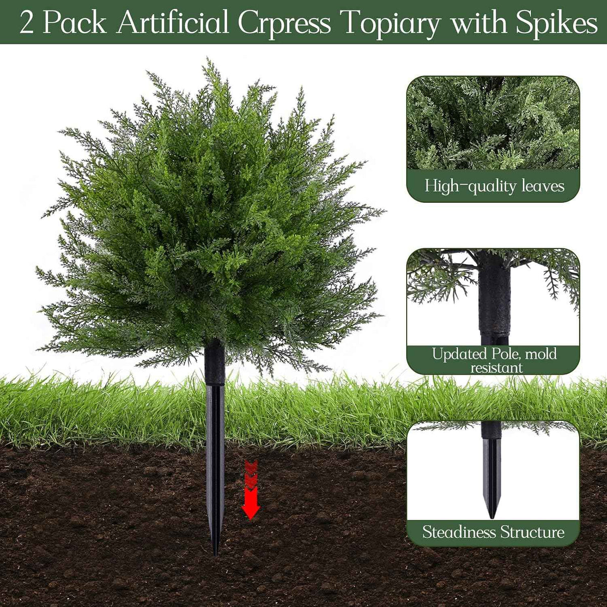 FAJUNZH Artificial Topiary Bushes for Outdoors with Spike, Boxwood Ball Fake Shrubs UV Resistant Faux Plants for Indoor Outdoor Fall Thanksgiving Halloween Decor