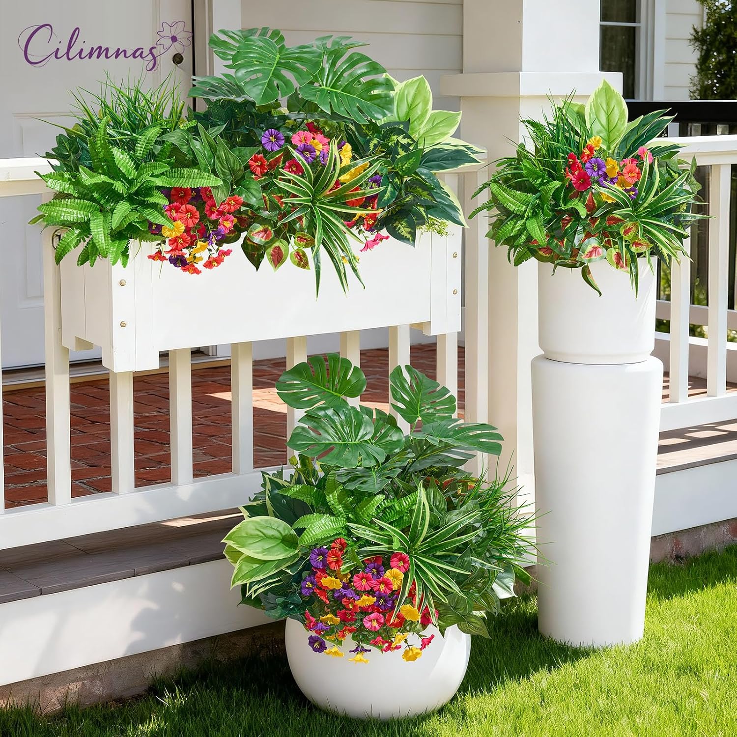 Artificial Plants Outdoor 18PCS UV Resistant Greenery&Flowers | Highly Realistic Faux Plant Outside with Stems for Front Proch Garden Patio Planters Window Boxes Home Decor