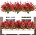 Artificial Outdoor Plants, 16 Bundles UV Resistant Fake Grass, Deep Red Faux Greenery Shrubs for Garden, Porch, Window Box