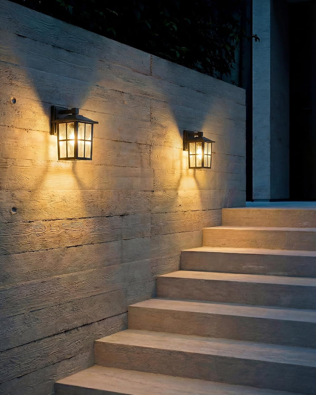 KDG Black Outdoor Waterproof Modern Patio Wall Light Fixtures Set of 2 | E26 Socket Exterior Lanterns & Sconce with Tempered Glass, Wall Mounted Lamps for Home, Front Door, Garden, Garage, Porch