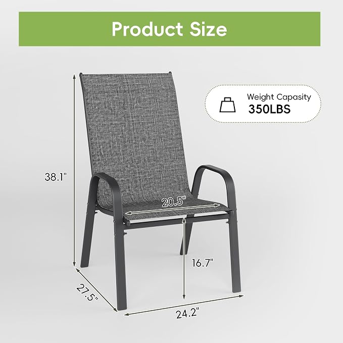 Patio Chairs Set of 6, Stackable Outdoor Dining Chairs - Image 3