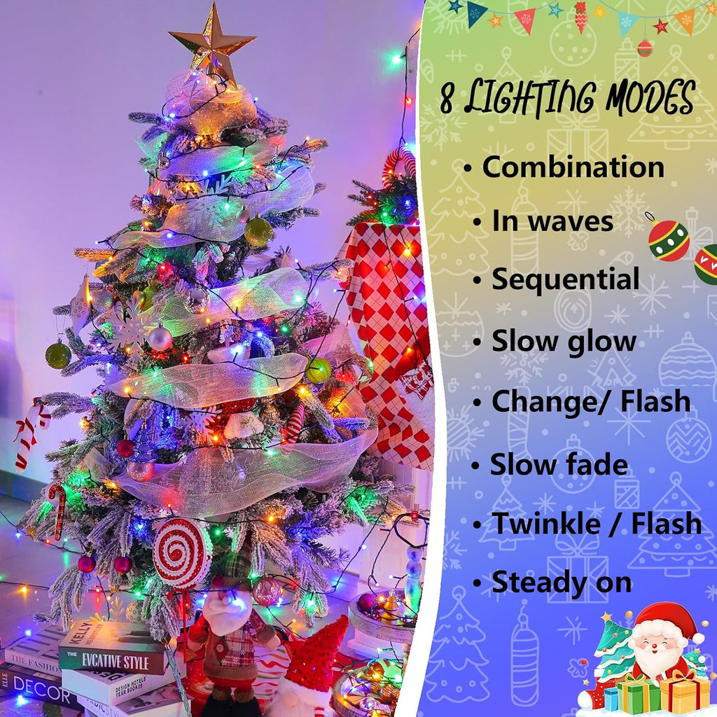 YEGUO 165ft 500 LED Multicolor String Lights Outdoor Waterproof, Green Wire Christmas Lights Indoor, 8 Modes Twinkle Tree Lights Plug in with Memory Timer for Holiday Festival Xmas